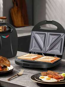 Sandwichera compacta con recubrimiento antiadherente, negra, para 2 porciones de sándwiches o paninis. Con luz indicadora y fácil de limpiar - Multicolor - Ver 3