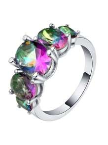 方晶鋯石裝飾戒指 - 彩色 - 查看 3