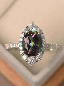 方晶鋯石裝飾戒指 - 彩色 - 查看 2