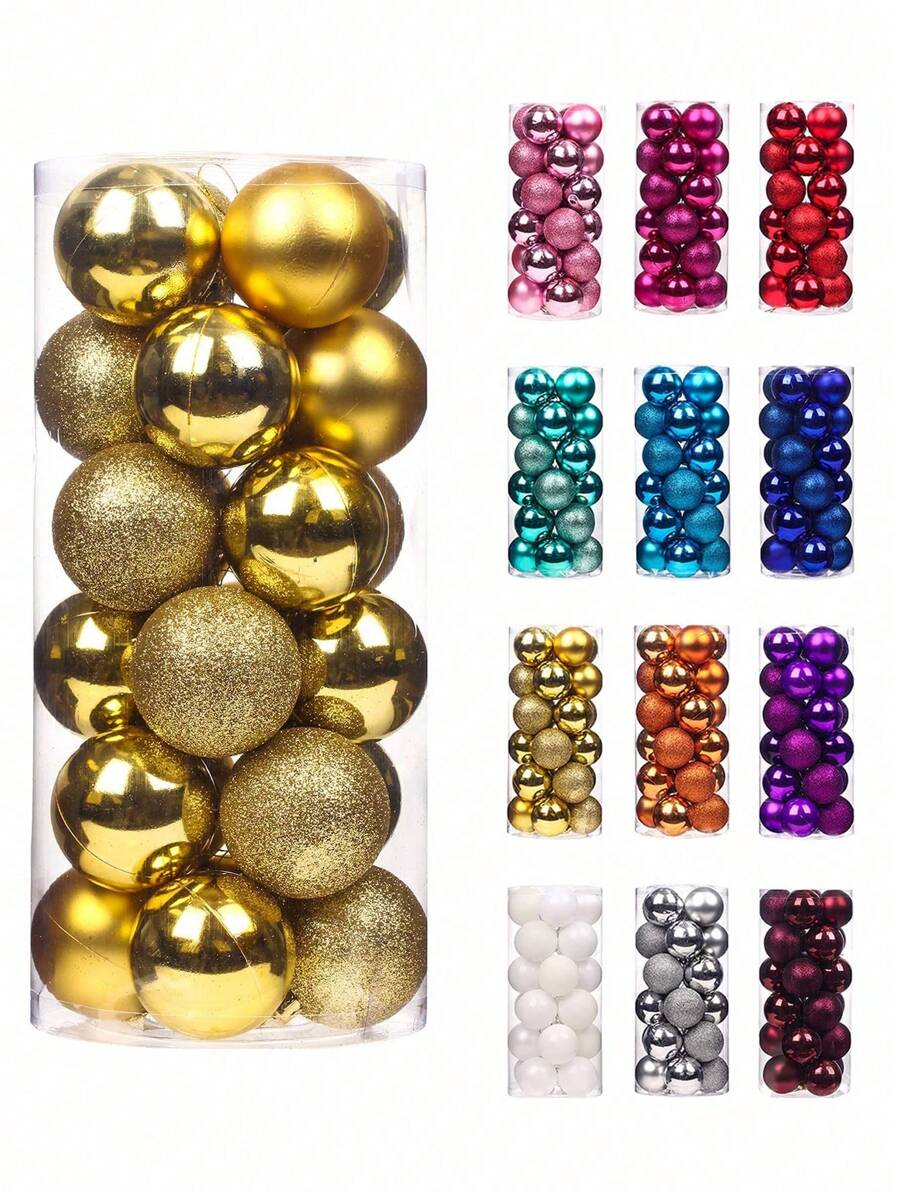 24 件/套 1.18 英寸/1.57 英寸/2.36 英寸绿色圣诞球装饰，防碎悬挂吊坠装饰，适用于室内圣诞树、派对、婚礼