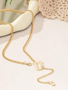 1 套 2024 流行时尚金属链 26 字母项链、手链和耳环首饰套装，适合女性日常佩戴的百搭配饰 - 金色 - 查看 14