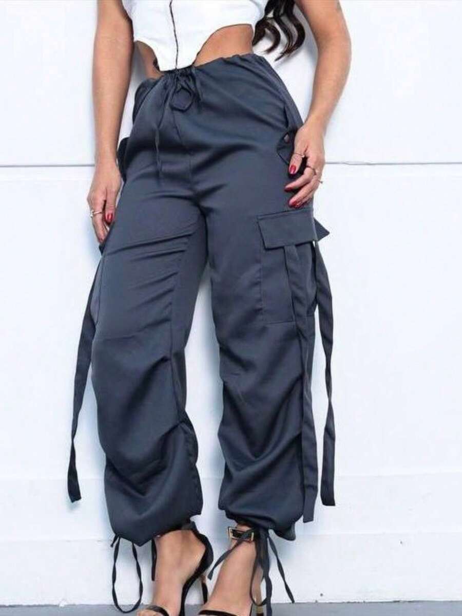 Women's Pants New Jogger Wide Trap Parachute Pockets On The Leg With Tie At The Front Elegant Skateboard Stylish Modern Fashion Blogger Skaters 2025 Promotion - 黑色 - 查看 1