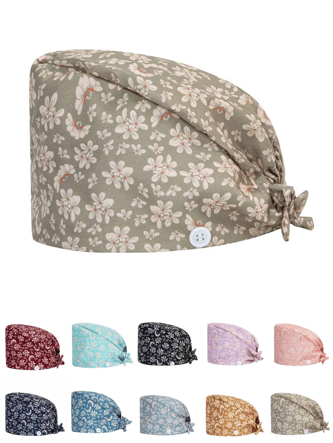 قبعة زي طبي نسائية ذات طبعة زهرية عالية الجودة مع...