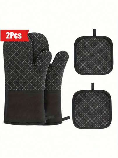 2st 2 förpackningar förtjockade silikonugnsvantar och grytlappar, värmebeständiga kökshandskar för bakning, matlagning, halkfria isoleringsdynor