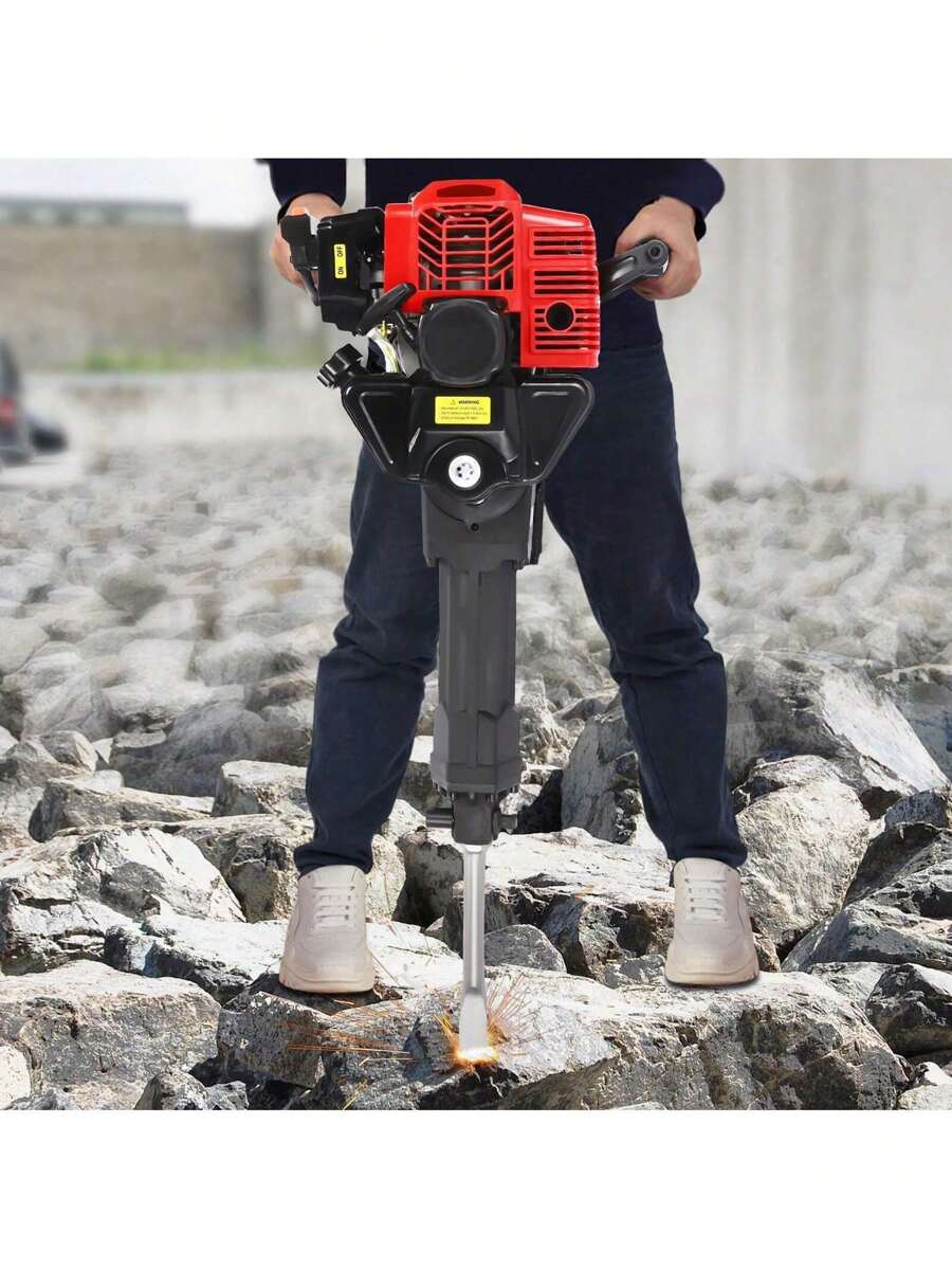 ZhdnBhnos LINSIE 52 CC 2 Stroke Gas Powered Demolition Jack Hammer, 1900W Gasoline Jackhammer Demolition Hammer With 2 Chisels, 6500RPM Heavy Duty Concrete Breaker Demolition Drills For Trenching, Chipping The Best Gift/Present For Family&Friends Happy Christmas - Red - View 1