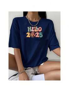 Unisex Hello 2025 New Year T-Shirt - 藏蓝色 - 查看 2