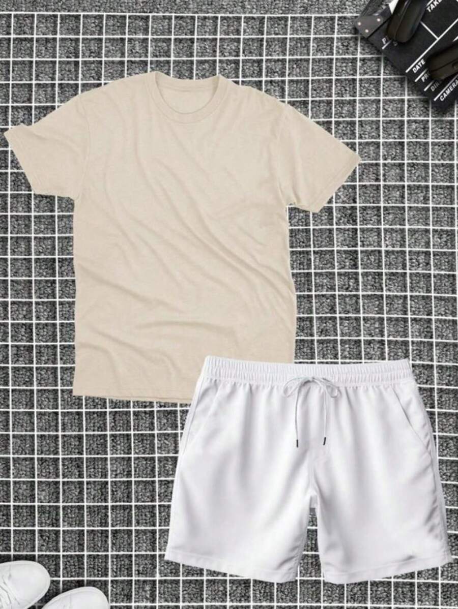 100% Cotton T-Shirt Set Premium Mesh Shirt + Men's Tectel Shorts New Release - 米色 - 查看 1