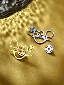 Personalized Doctor Name Pin Nurse Personalized Doctor Pin Doctor Brooch Doctor Stethoscope Pin Doctor Brand Doctor Gift - Gold - View 3