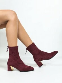Stivaletti alla caviglia con tacco chunky, zip, di moda e sexy, adatti per feste e vacanze, di colore rosso/bordeaux, stivaletti natalizi