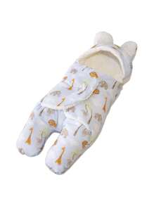 BLANKET SLEEPING BAG SWADDLE WRAP BAG, ROLL UP, CIGARETTE FOR NEWBORN WITH CAP - Xanh và trắng - Xem 5