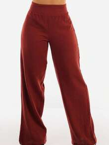 Super High Waist Wide Legged Cotton Pants Brick - 彩色 - 查看 1