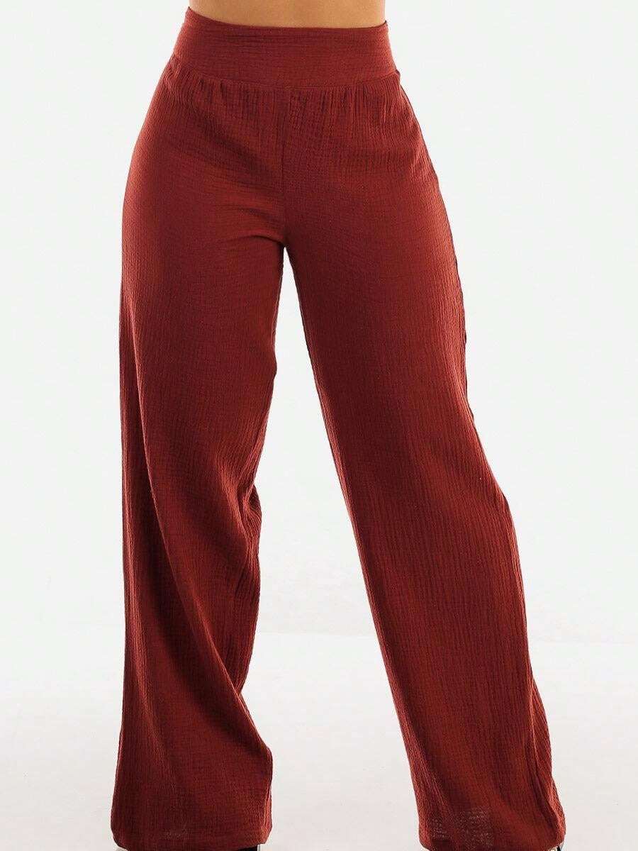 Super High Waist Wide Legged Cotton Pants Brick - 彩色 - 查看 1