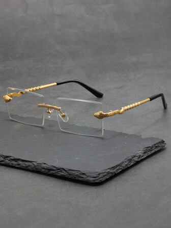 1 Pair Square Rimless PC Metal Fashion Clear Lens Glasses, Suitable For Daily Use