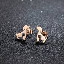 1 对时尚不锈钢心形狗耳钉女士时尚耳钉珠宝精美宠物吊坠耳环礼物 - 玫瑰金 - 查看 2