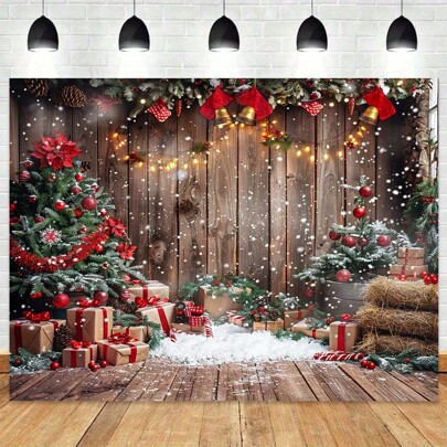 Cenário festivo de Natal - Design rústico de parede e piso de madeira para fotos de feriado, decorações de festa e ambiente de quarto