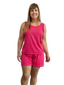 Women's Pajamas Adult Judoka T-Shirt Short Summer Shorts Comfort Mesh Polka Dot My Dream Night Line - 玫紅色 - 查看 1