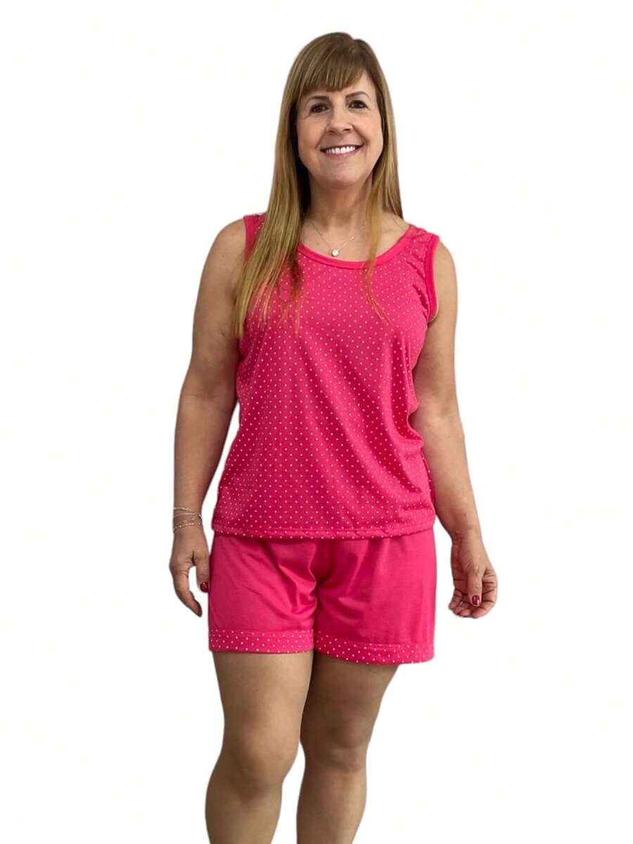 Women's Pajamas Adult Judoka T-Shirt Short Summer Shorts Comfort Mesh Polka Dot My Dream Night Line - 玫紅色 - 查看 1