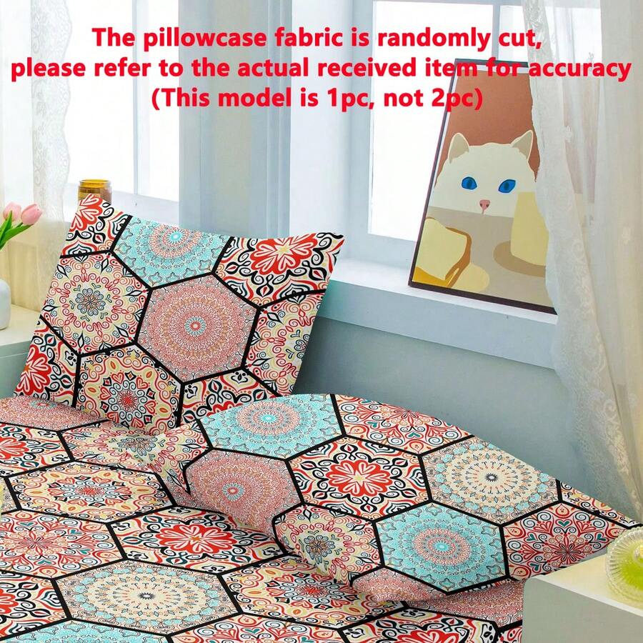 1 件简约现代波西米亚图案印花天鹅绒枕套带拉链开合，床上用品配件 - 彩色 - 查看 1