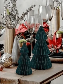 Merry Christmas 3pcs Set: Green Paper Honeycomb Trees - Perfect For Holiday Table Centerpieces, Party Decorations & Gifts, Includes 12.7cm, 15.24cm, 17.78cm Sizes Birthday Home Decor Christmas Decorations Room Decor Winter Christmas Decorations Home Christmas Gifts Christmas Decor - Dark Green - View 6