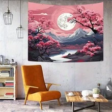 山月挂毯粉色樱花 78X59 英寸 90 克 房间装饰壁挂 涤纶樱花挂毯 适用于客厅卧室宿舍装饰 送给朋友男朋友女朋友的礼物 包含免费安装包 - 彩色 - 查看 6