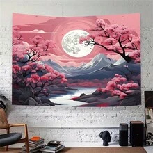 山月挂毯粉色樱花 78X59 英寸 90 克 房间装饰壁挂 涤纶樱花挂毯 适用于客厅卧室宿舍装饰 送给朋友男朋友女朋友的礼物 包含免费安装包 - 彩色 - 查看 4