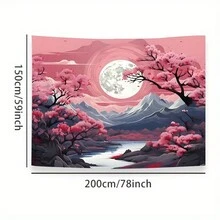 山月挂毯粉色樱花 78X59 英寸 90 克 房间装饰壁挂 涤纶樱花挂毯 适用于客厅卧室宿舍装饰 送给朋友男朋友女朋友的礼物 包含免费安装包 - 彩色 - 查看 9