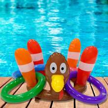 1 pieza Juego de anillos inflables para lanzar, sombrero de Turquía adecuado para fiestas grupales, incluye 4 anillos inflables - Café integral - Ver 7