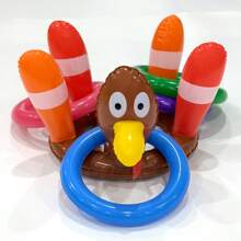 1 pieza Juego de anillos inflables para lanzar, sombrero de Turquía adecuado para fiestas grupales, incluye 4 anillos inflables - Café integral - Ver 2