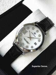 Pablo Raez 1pc Silver Lady Watch Women Luxury Crystal Dress Watch SUS304 Stainless Steel IPS Case Elegant Brand New Design Quartz Watch For Lady Fahionable White Face With Date Calendar Luminous Diamond Display High Quality Woman Popular Wristwatch 50M Waterproof Soft & Breathable Black Color Microfiber Leather Casual Teenagers Girls Lovely Watch Nice Gifts For Friend Or Family Fit For Daily Life/Work/Party Decorations