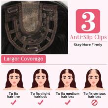 Hollow Mesh Lace 56cm Long Liu Hai Ripple Replacement Block Synthetic Headband With Bangs Suitable For Sparse Hair, Long Wave Hair Extensions, Top Wig Hair Accessories Suitable For Thinner Hair - 漸變亞麻色 - 查看 3