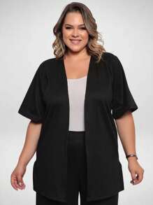 Women's Plus Size Kimono Cardigan In Premium Elegant Ribbed Knit - màu đen - Xem 4