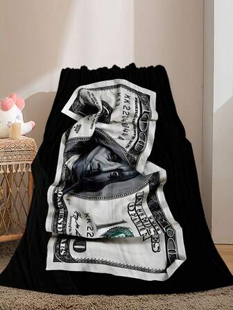 1pc Crumpled Money Print Flannel Banknote Blanket, Soft And Fluffy, Perfect For Home Decor, Picnic, Travel, Family And Friends Gift, Autumn
