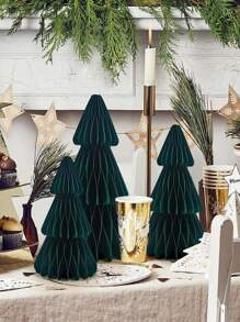 Merry Christmas 3pcs Set: Green Paper Honeycomb Trees - Perfect For Holiday Table Centerpieces, Party Decorations & Gifts, Includes 12.7cm, 15.24cm, 17.78cm Sizes Birthday Home Decor Christmas Decorations Room Decor Winter Christmas Decorations Home Christmas Gifts Christmas Decor - Dark Green - View 2
