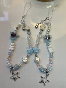 Blue Star Summer Beach Breeze Style Phone Lanyard, CCD Camera Neck Strap, DIY Pendant Accessory Gifts For Mother, Family, Friends, Birthday, Holiday Phone Charm, Phone Chain - Blue - View 2