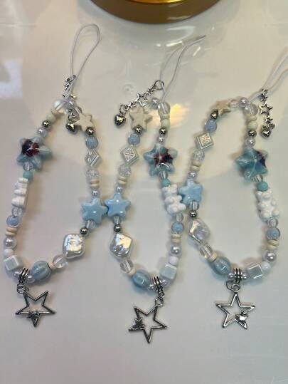 Blue Star Summer Beach Breeze Style Phone Lanyard, CCD Camera Neck Strap, DIY Pendant Accessory Gifts For Mother, Family, Friends, Birthday, Holiday Phone Charm, Phone Chain