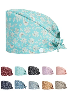 1pc Women's Floral Print Tie Knot Design Top-Grade Work Hat Nursing Cap, With Elastic Back And Mask String Hook On Side, Suitable For Doctors, Nurses, And Other Hospital, Beauty Salon, And Veterinary Clinic Workers - Multicolor - View 8