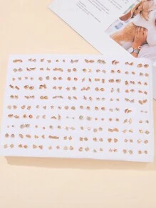 200 件简约时尚金色合金闪电、星形和心形耳钉套装，适合送给女性、朋友和家人的礼物 - 彩色 - 查看 1