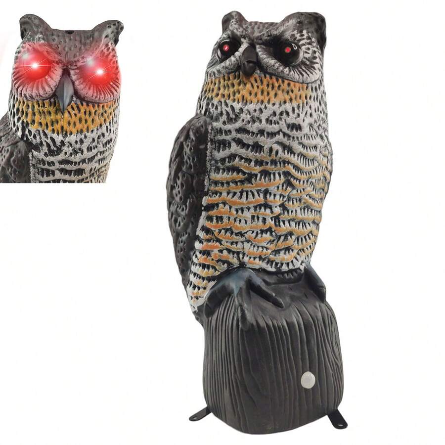 Solar Owl Repellent Lights Up Eyes Realistic Noise Protection Garden Backyard Site Keeps Animals