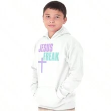 Christian Youth Graphic Fleece Lined Pullover Hoodie Spiritual Faith Saying Holy Worship Quote Jesus Freak Cross Slogan Tween Casual Everyday Cotton Printed Thermal Lined Drawstring Hooded Sweatshirt Kangaroo Pocket Kids Clothes Brisco Brands