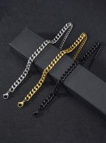 1pc Steel Electroplated 18K Minimalist Style Chain Bracelet For Men, Chain, Hip-Hop And Sport Design, Suitable For Parties, Daily Wear, Holiday Graduation Gifts