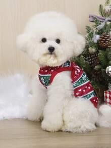 2件套圣诞费尔岛印花防跳蚤、防脱毛、保暖透气背心，适合猫狗，室内外均可使用