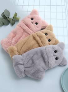 女士冬季可爱猫耳翻盖露指手套，温暖毛绒衬里，适合骑自行车、写作、学生女孩