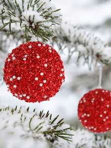 2 件 - 圣诞装饰球，人造珍珠圣诞球，红色闪光粉色人造珍珠圣诞球，3.35 英寸圣诞球，圣诞装饰 DIY 挂饰，大型圣诞球装饰，带挂绳防碎圣诞树装饰，圣诞树装饰，婚礼派对节日花环装饰，生日工艺品，家庭室内外派对，冬季气氛道具，节日派对感恩节新年装饰（红色） - 紅色 - 查看 6