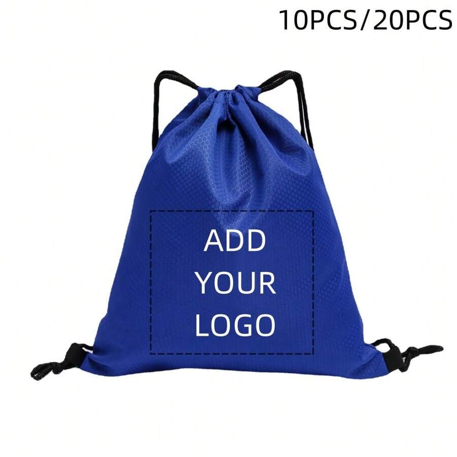 Lote de 10 mochilas de cuerda personalizables y bolsos de tela, con estilo deportivo minimalista y estampado de balón de fútbol, tela oxford impermeable, para personalizar con logotipo privado para deportes al aire libre y viajes