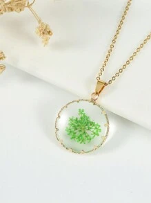 1 chiếc vòng cổ mặt dây chuyền phong cách Bohemian có trang trí hoa khô, dây xích thép không gỉ/PU - Trang sức nhựa cổ điển, phù hợp cho phụ nữ đeo hàng ngày và dự tiệc - dây chuyền thép không gỉ - Xem 11