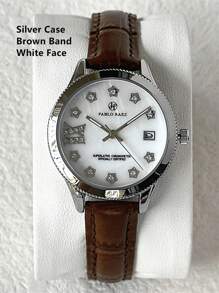 Pablo Raez 1pc Silver Lady Watch Women Luxury Crystal Dress Watch SUS304 Stainless Steel IPS Case Elegant Brand New Design Quartz Watch For Lady Fahionable White Face With Date Calendar Luminous Diamond Display High Quality Woman Popular Wristwatch 50M Waterproof Soft & Breathable Black Color Microfiber Leather Casual Teenagers Girls Lovely Watch Nice Gifts For Friend Or Family Fit For Daily Life/Work/Party Decorations