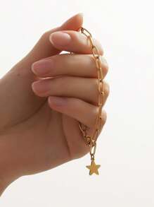 Lock Decor Chain Bracelet - Yellow Gold - View 2