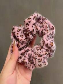 1 件极简主义天鹅绒豹纹印花发圈，优雅马尾辫夹 - 彩色 - 查看 6