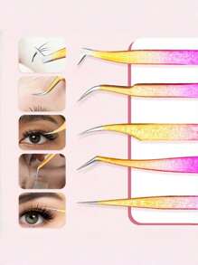 Zestaw 5 precyzyjnych pęset do przedłużania rzęs, zestaw zalotek do rzęs – profesjonalny aplikator i narzędzie do usuwania rzęs ze stali nierdzewnej z końcówkami pokrytymi tytanem, akcesoria kosmetyczne DIY do idealnych rzęs, do poprawy objętości i długości, w zestawie etui, nie wymaga baterii, prezenty dla rodziny, przyjaciół, par, na Halloween, prezenty świąteczne, na powrót do szkoły, zalotka do rzęs, pęseta do brwi, makijaż, tanio, wystrój pokoju, toaletka, podróż, sypialnia, akcesoria do makijażu, pęseta