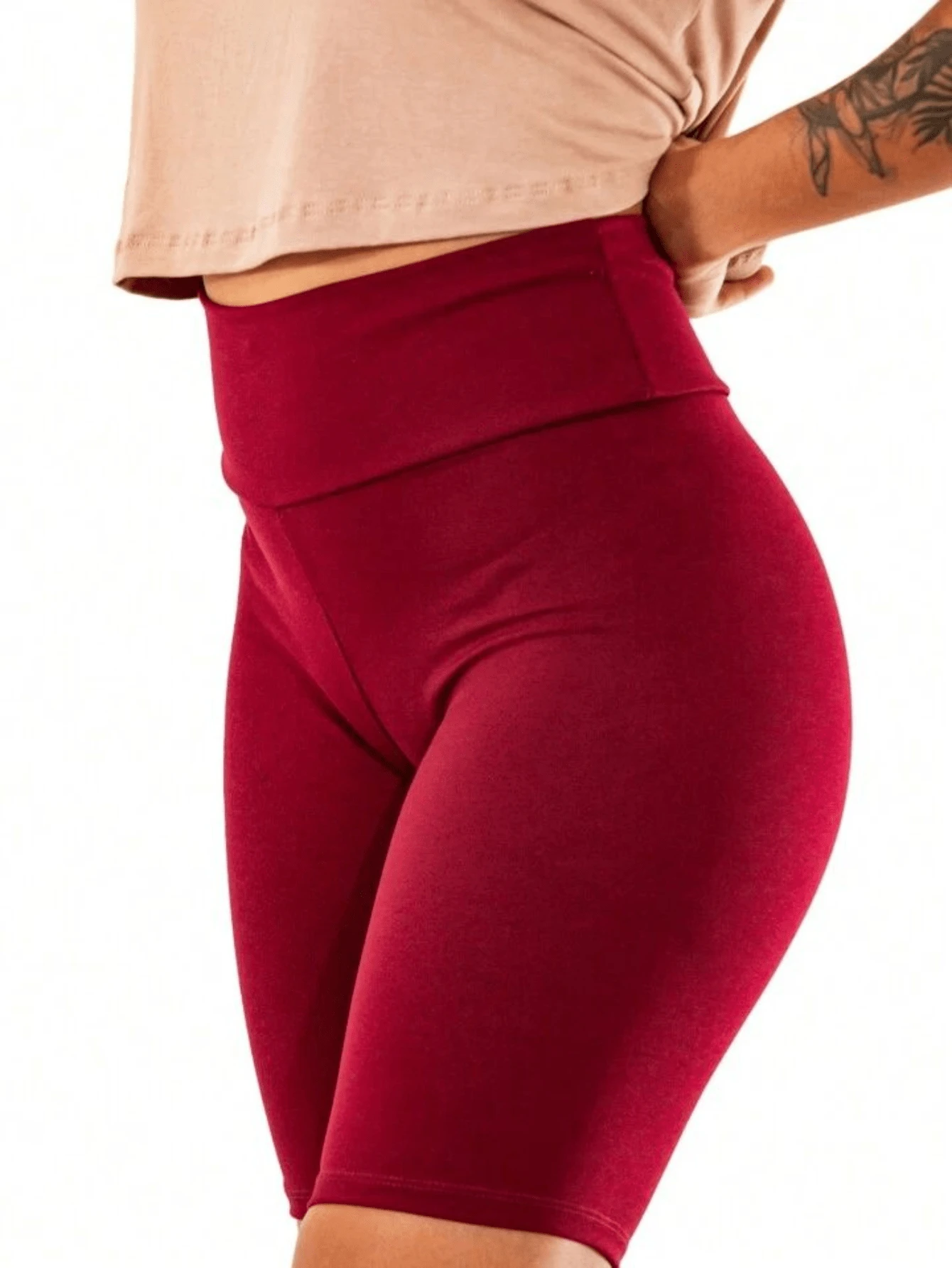 Women's Suplex Bermuda Shorts High Waist Gym Fitness Sports PLUS SIZE - Gỗ đỏ - Xem 1